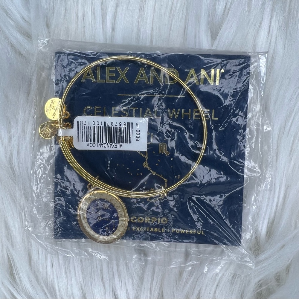 Alex and Ani Shiny Gold Celestial Wheel Scorpio Zodiac Charm Bangle Bracelet - Picture 3 of 3